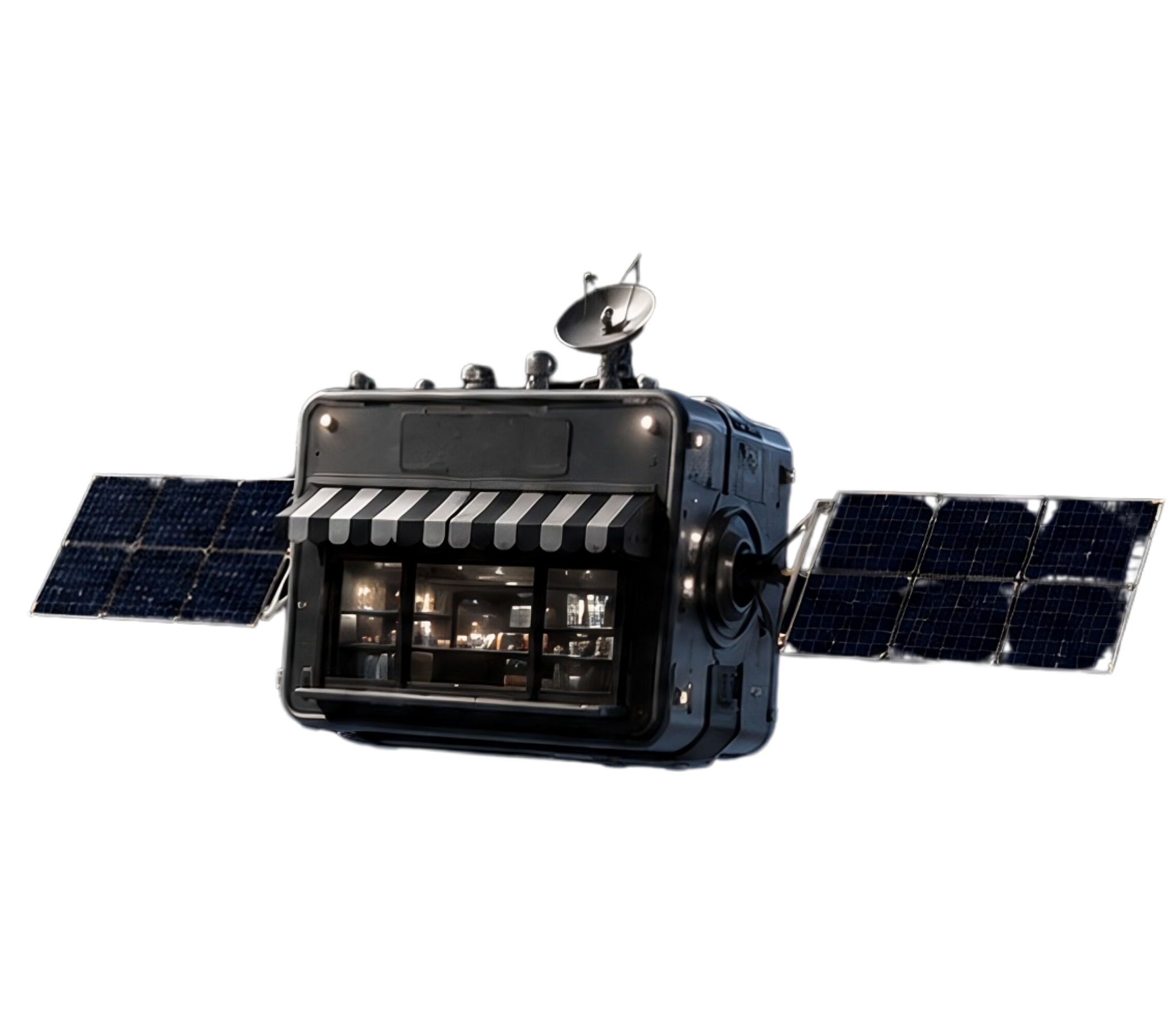 Satélite Orbitienda con una tienda integrada, representando inteligencia artificial en la nube