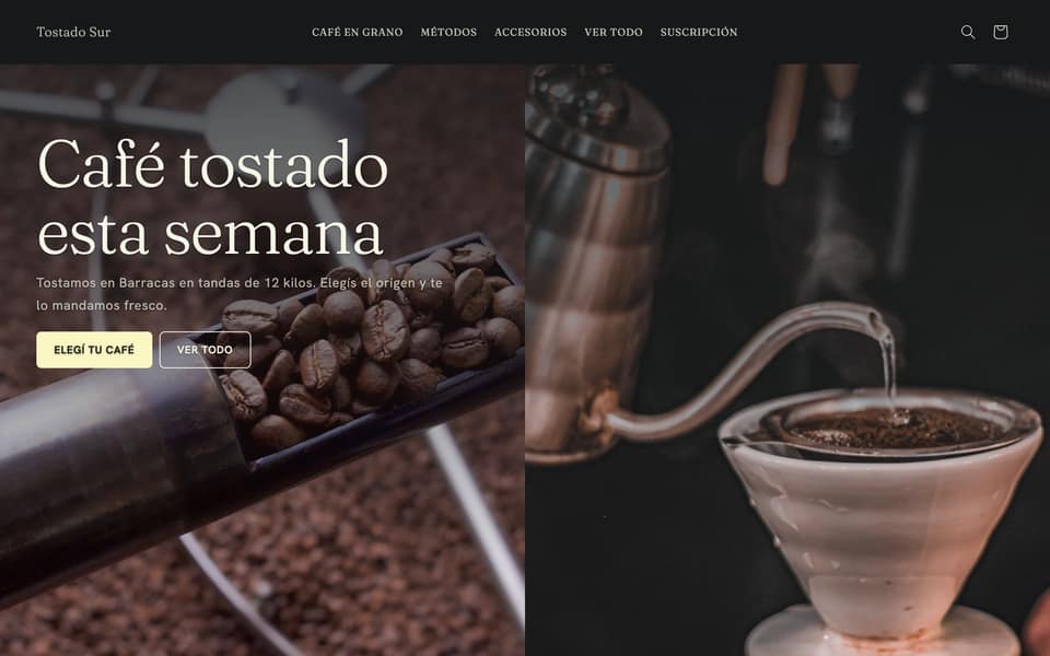 Tienda de ejemplo Tostado Sur con el diseño Miranda Galería de Orbitienda